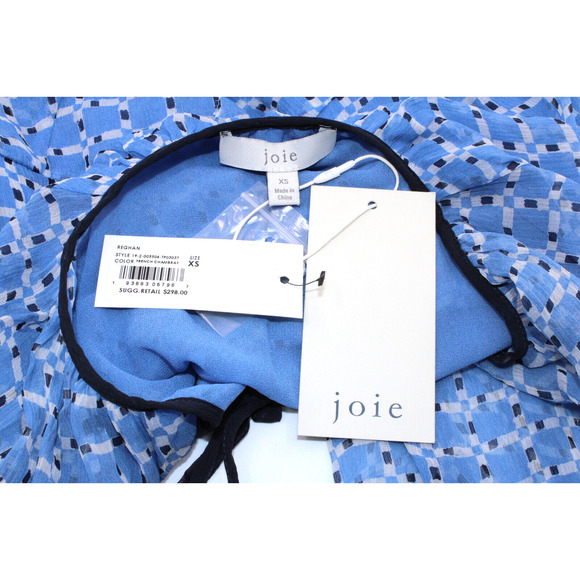 A6 NWT JOIE French Chambray Blue Long Sleeve Split Neck Reghan Top Size XS $298 - Picture 5 of 6
